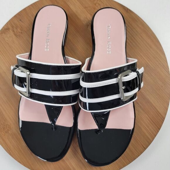 Taryn Rose IKIA Leather Buckle Thong Designer Sandals Heels Shoes 9.5 Msrp $199 - Picture 1 of 16